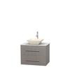 Centra 30 In. Single Vanity in Gray Oak with White Carrera Top with Bone Porcelain Sink and No Mirror