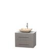 Centra 30 In. Single Vanity in Gray Oak with White Carrera Top with Ivory Sink and No Mirror