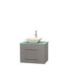 Centra 30 In. Single Vanity in Gray Oak with Green Glass Top with Bone Porcelain Sink and No Mirror