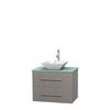 Centra 30 In. Single Vanity in Gray Oak with Green Glass Top with White Porcelain Sink and No Mirror