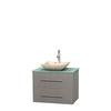Centra 30 In. Single Vanity in Gray Oak with Green Glass Top with Ivory Sink and No Mirror