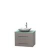Centra 30 In. Single Vanity in Gray Oak with Green Glass Top with White Carrera Sink and No Mirror