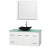 Centra 48 In. Single Vanity in White with Green Glass Top with Black Granite Sink and 36 In. Mirror