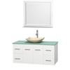Centra 48 In. Single Vanity in White with Green Glass Top with Ivory Sink and 36 In. Mirror