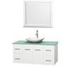 Centra 48 In. Single Vanity in White with Green Glass Top with White Carrera Sink and 36 In. Mirror