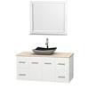 Centra 48 In. Single Vanity in White with Ivory Marble Top with Black Granite Sink and 36 In. Mirror