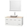 Centra 48 In. Single Vanity in White with Ivory Marble Top with White Carrera Sink and 36 In. Mirror