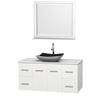 Centra 48 In. Single Vanity in White with Solid SurfaceTop with Black Granite Sink and 36 In. Mirror