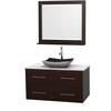 Centra 42 In. Single Vanity in Espresso with White Carrera Top with Black Granite Sink and 36 In. Mirror