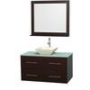 Centra 42 In. Single Vanity in Espresso with Green Glass Top with Bone Porcelain Sink and 36 In. Mirror