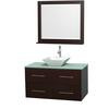 Centra 42 In. Single Vanity in Espresso with Green Glass Top with White Porcelain Sink and 36 In. Mirror