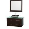 Centra 42 In. Single Vanity in Espresso with Green Glass Top with Black Granite Sink and 36 In. Mirror