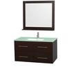 Centra 42 In. Single Vanity in Espresso with Green Glass Top with Square Sink and 36 In. Mirror