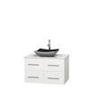 Centra 36 In. Single Vanity in White with Solid SurfaceTop with Black Granite Sink and No Mirror