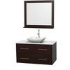 Centra 42 In. Single Vanity in Espresso with Solid SurfaceTop with White Carrera Sink and 36 In. Mirror