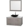 Centra 42 In. Single Vanity in Gray Oak with White Carrera Top with Black Granite Sink and 36 In. Mirror