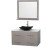 Centra 42 In. Single Vanity in Gray Oak with White Carrera Top with Black Granite Sink and 36 In. Mirror
