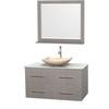 Centra 42 In. Single Vanity in Gray Oak with White Carrera Top with Ivory Sink and 36 In. Mirror