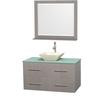 Centra 42 In. Single Vanity in Gray Oak with Green Glass Top with Bone Porcelain Sink and 36 In. Mirror
