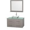 Centra 42 In. Single Vanity in Gray Oak with Green Glass Top with White Porcelain Sink and 36 In. Mirror