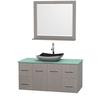 Centra 48 In. Single Vanity in Gray Oak with Green Glass Top with Black Granite Sink and 36 In. Mirror