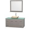 Centra 48 In. Single Vanity in Gray Oak with Green Glass Top with Ivory Sink and 36 In. Mirror