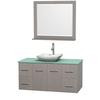 Centra 48 In. Single Vanity in Gray Oak with Green Glass Top with White Carrera Sink and 36 In. Mirror