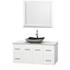 Centra 48 In. Single Vanity in White with White Carrera Top with Black Granite Sink and 36 In. Mirror