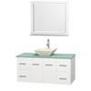 Centra 48 In. Single Vanity in White with Green Glass Top with Bone Porcelain Sink and 36 In. Mirror