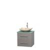 Centra 24 In. Single Vanity in Gray Oak with Green Glass Top with Ivory Sink and No Mirror