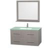 Centra 42 In. Single Vanity in Gray Oak with Green Glass Top with Square Sink and 36 In. Mirror