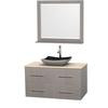 Centra 42 In. Single Vanity in Gray Oak with Ivory Marble Top with Black Granite Sink and 36 In. Mirror