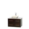 Centra 36 In. Single Vanity in Espresso with White Carrera Top with Bone Porcelain Sink and No Mirror