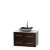 Centra 36 In. Single Vanity in Espresso with White Carrera Top with Black Granite Sink and No Mirror