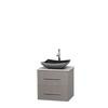 Centra 24 In. Single Vanity in Gray Oak with White Carrera Top with Black Granite Sink and No Mirror