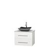 Centra 30 In. Single Vanity in White with White Carrera Top with Black Granite Sink and No Mirror