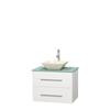 Centra 30 In. Single Vanity in White with Green Glass Top with Bone Porcelain Sink and No Mirror