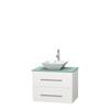 Centra 30 In. Single Vanity in White with Green Glass Top with White Porcelain Sink and No Mirror