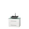 Centra 30 In. Single Vanity in White with Green Glass Top with Black Granite Sink and No Mirror