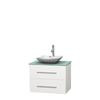 Centra 30 In. Single Vanity in White with Green Glass Top with White Carrera Sink and No Mirror