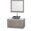 Centra 42 In. Single Vanity in Gray Oak with Solid SurfaceTop with Black Granite Sink and 36 In. Mirror