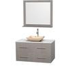 Centra 42 In. Single Vanity in Gray Oak with Solid SurfaceTop with Ivory Sink and 36 In. Mirror