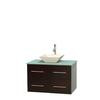 Centra 36 In. Single Vanity in Espresso with Green Glass Top with Bone Porcelain Sink and No Mirror