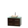 Centra 36 In. Single Vanity in Espresso with Green Glass Top with Ivory Sink and No Mirror