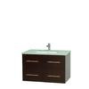 Centra 36 In. Single Vanity in Espresso with Green Glass Top with Square Sink and No Mirror