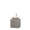 Centra 24 In. Single Vanity in Gray Oak with White Carrera Top with Ivory Sink and No Mirror