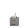 Centra 24 In. Single Vanity in Gray Oak with Green Glass Top with Bone Porcelain Sink and No Mirror