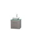 Centra 24 In. Single Vanity in Gray Oak with Green Glass Top with White Porcelain Sink and No Mirror