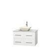 Centra 36 In. Single Vanity in White with White Carrera Top with Bone Porcelain Sink and No Mirror