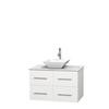 Centra 36 In. Single Vanity in White with White Carrera Top with White Porcelain Sink and No Mirror